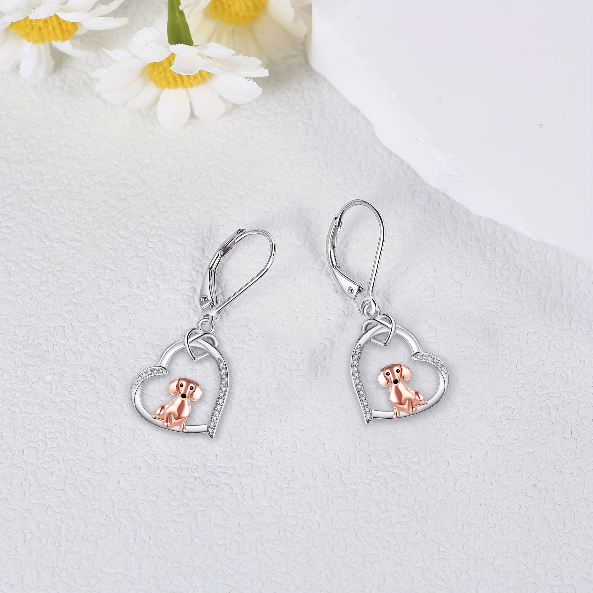 Women's 925 Sterling Silver Dachshund Leverback Earrings